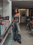 cross damage banding denim pants