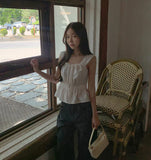 Purity Feminine Ribbon Sleeveless Blouse Vacation Look
