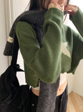 Leamu Green Star Crop Knit