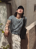 Kelly Stripe Color Matching Short Sleeve T-shirt