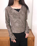 Beden Lace V-Neck Long Sleeve T-Shirt