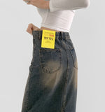Sand Washed Body Cover Denim Long Skirt