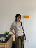 Huna Shirring Two-way Short Sleeve Wind Zip-Up