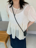Myuo dot ribbon shirring short sleeve blouse