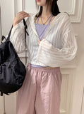Solu see-through crop hooded cardigan zip-up