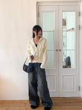 Fector Western Stud Embroidery Washing Long Wide Denim Pants