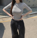 Stretchy Span Slim Fit Elbow Length T-shirt