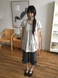 Hanami Lace U-neck Button Short Sleeve Tee