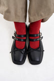 Ribbon twin buckle mary jane shoes