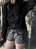 Black Crop Shirring Windbreaker