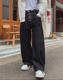 Look Fire Buckle Balloon Wide Denim Pants