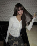 Hori shirring brushed cardigan