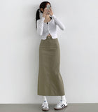 Cotton H-line Slit Back Banding Long Cotton Skirt