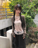 Cure Button Ribbed Round Cardigan