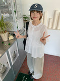 Kiken Shirring Round Short Sleeve Blouse