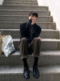 Khaki Brown Corduroy Semi-Wide Pants