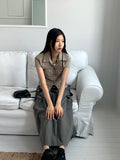 Pave pleated shirring two-way nylon short sleeve jacket