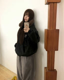 [Brushed Lining] Rahin printing over fur hood zip-up