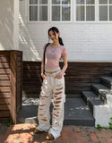 See-through layered button cap sleeve short sleeve
