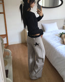 Soya Dot Half Button V-Neck Long Sleeve T-Shirt