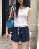 Raffen Banding Color Matching Ribbon Pocket Shorts