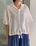 Minbomi Punching Lace Hood Short Sleeve Blouse