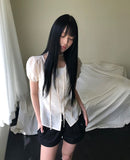 Heres Back Ribbon Puff Blouse