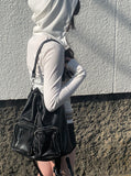 Chino Multi-Pocket Leather Shoulder Bag Backpack