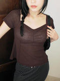 Shocker See-Through Cut Shirring Short Sleeve T-Shirt