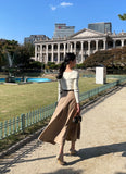 Polsyu belted flared long skirt