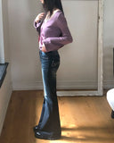 Romit Flower V-Neck Crop Long-Sleeve Knit