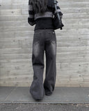 Robe black denim washing wide pants