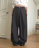 [MADE] Erson Stripe Snap Button Balloon Fit Back-Banding Denim Pants