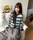 Woolen Stripe Round Knit Cardigan