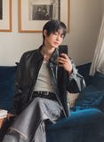 Frill High Neck Balloon Leather Jacket