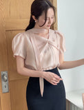 Byen Twist Scarf Short Sleeve Blouse
