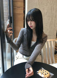 Dohi Slim Ribbed Crop Hoodie