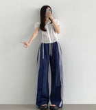 Banding Lace Track Wide Banding Pants
