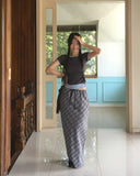 Daming Check Chiffon String Layered Long Skirt