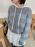 Econi color matching stripe round crop knit cardigan