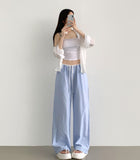 Summer Color Matching Stripe Banding Wide Pants