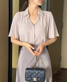 Shining Frill Chiffon Wing Collar Blouse