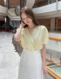 Maelle V-neck Unbalance Collar Three Quarter Blouse