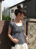 Epu Check Short Sleeve Seersucker Blouse