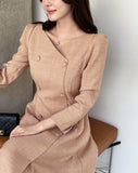 Romid Double Button Puff Tweed Flare One Piece