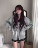 [wool30%] Woods Cable Two-Way Knit Hooded Zip-Up