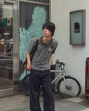 Recl 96 Striped Collared Short Sleeve T-shirt