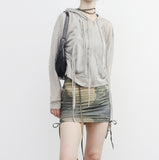 Beuneo see-through string hooded zip-up