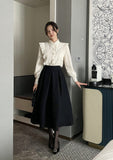 Loreson Wool Pintuck Flare Skirt