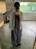 Nenti Linen Wood Beads Strap Shirring Hood Zip-up